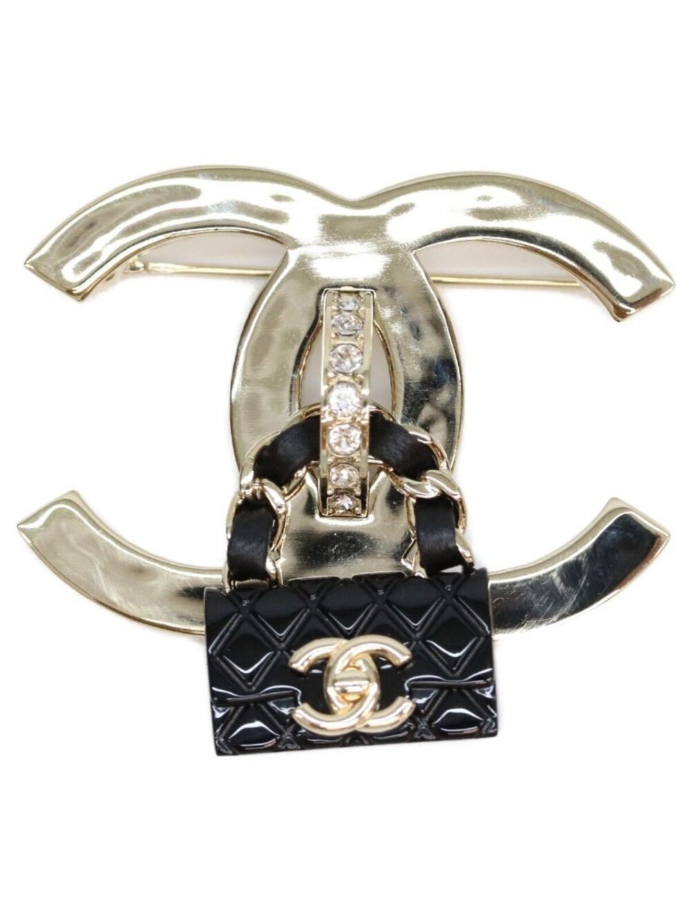 Chanel 23c Gold Black CC Logo Quilted Bag